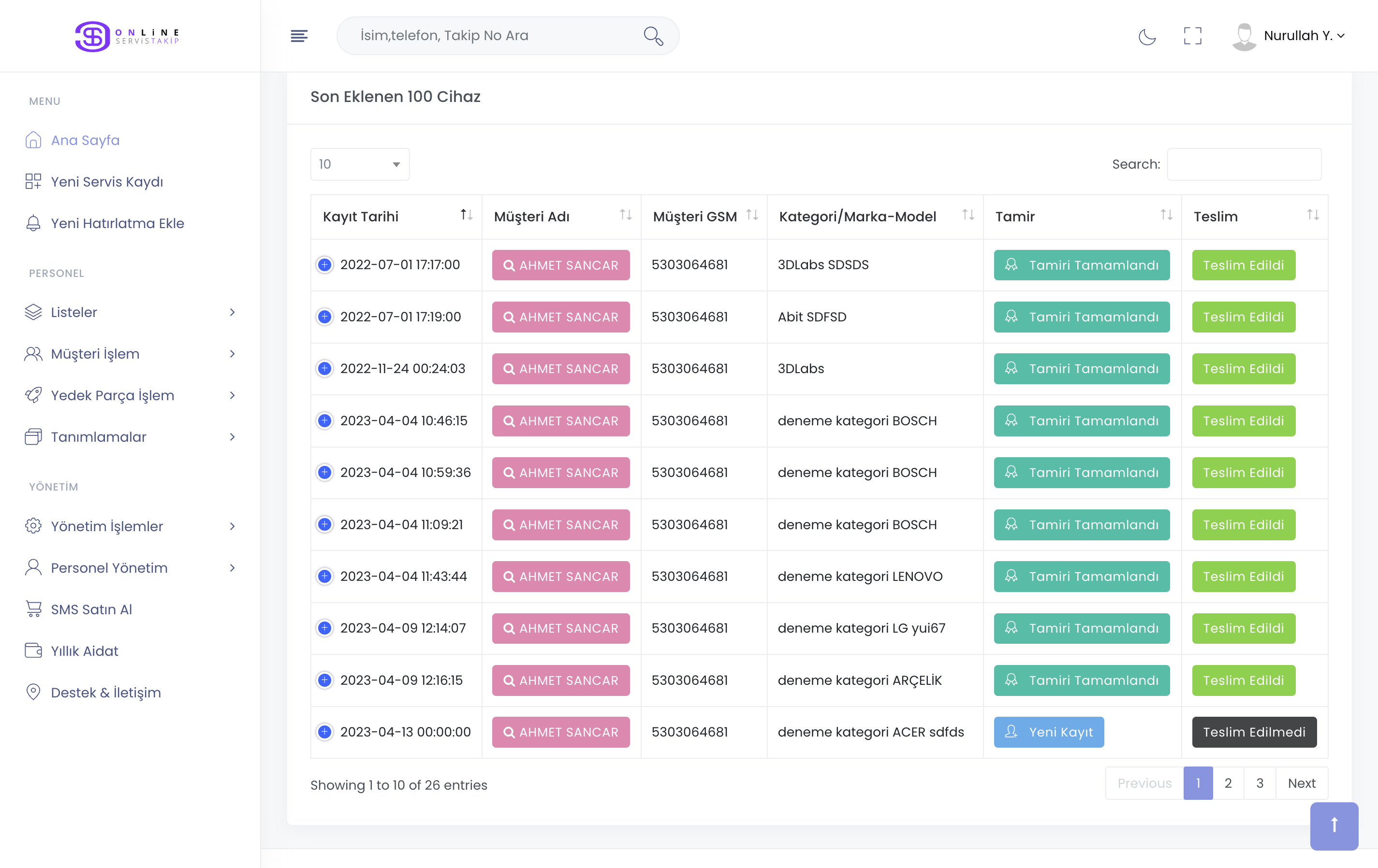 Teknik servis Programı